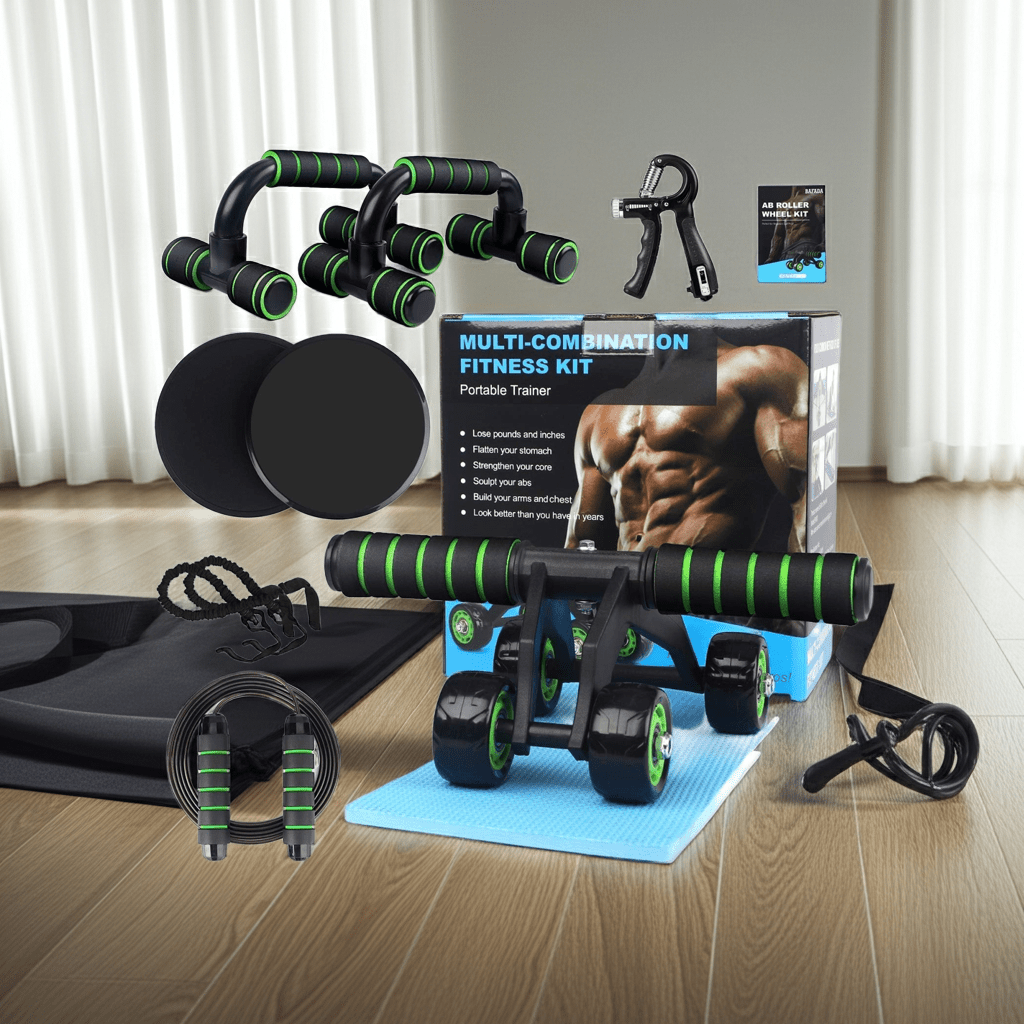 10-in-1 fitness kit by DC-THE CEO featuring resistance bands, dumbbells, and a yoga mat for versatile workouts.