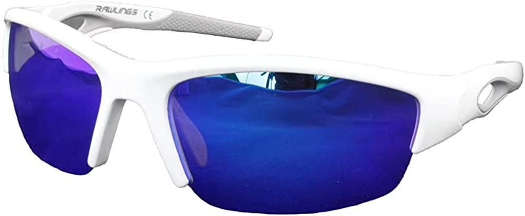 132 Adult Sport Shield Baseball Softball Sunglasses (White/Blue) - APEX