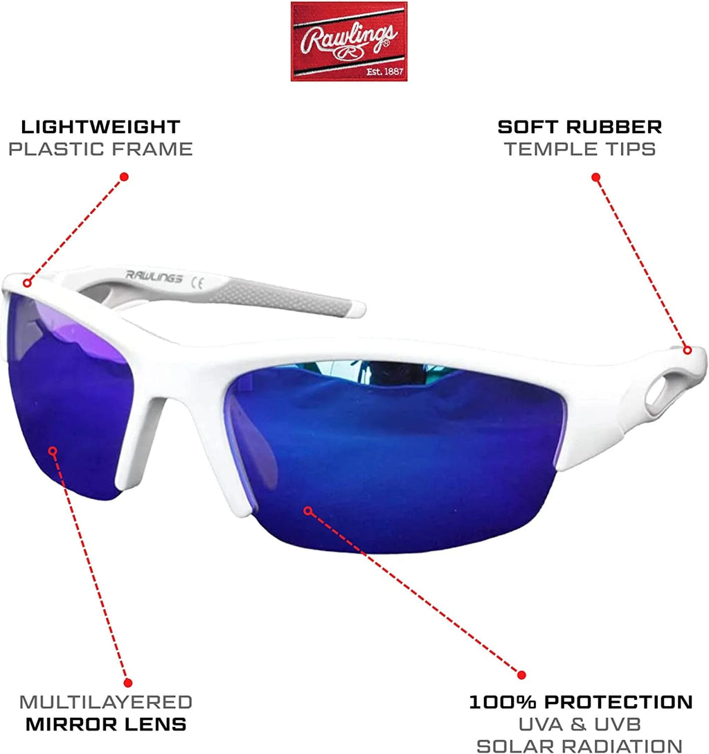 132 Adult Sport Shield Baseball Softball Sunglasses (White/Blue) - APEX