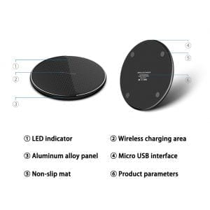 DC-THE CEO 15W fast wireless charger pad in sleek design with a non-slip surface, ideal for charging smartphones.