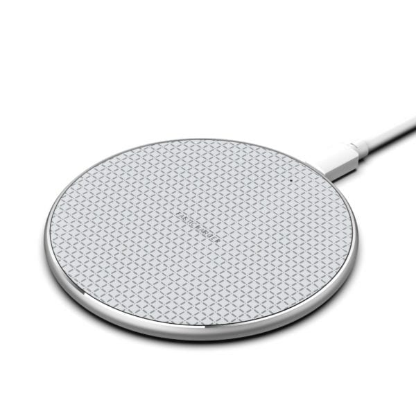 DC-THE CEO 15W Fast Wireless Charger Pad in sleek design, showcasing a round shape and textured surface.
