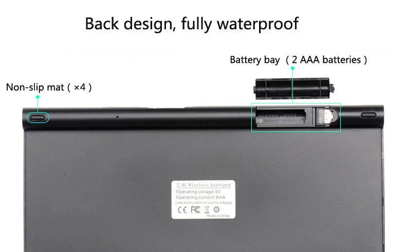 DC-THE CEO 2.4 GHz wireless mini keyboard and optical mouse set with compact design and ergonomic layout.