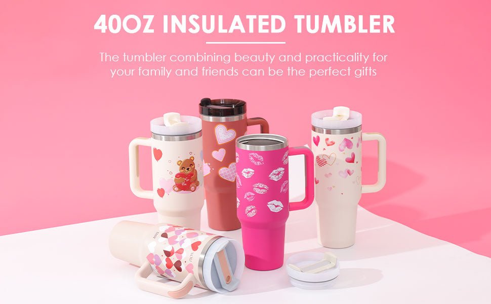 40 Oz Tumbler With Handle Straw Insulated, Stainless Steel Spill Proof Vacuum Coffee Cup Tumbler With Lid Tapered Mug Gifts For Valentine Lover Suitable For Car Gym Office Travel - APEX