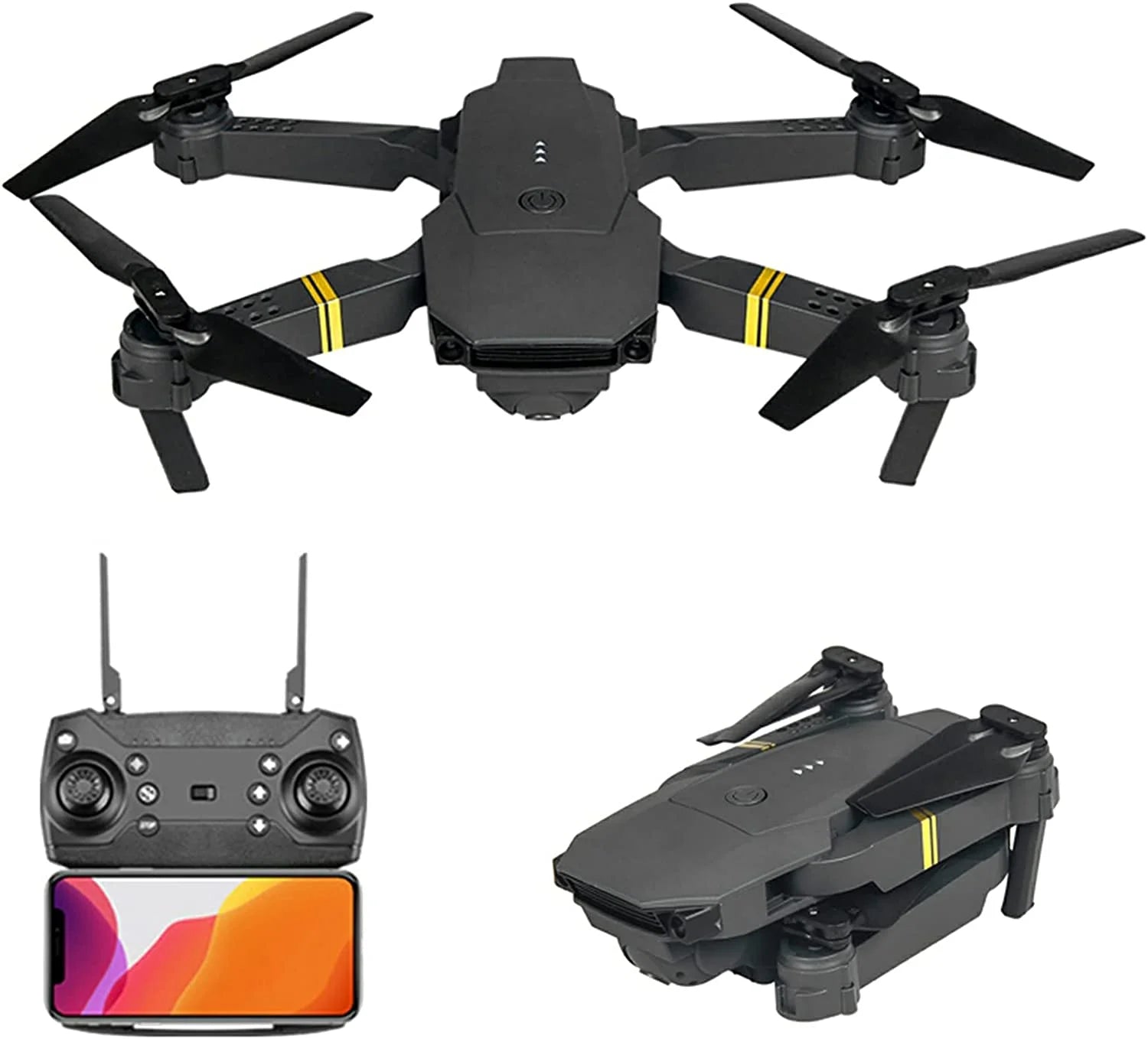 DC-THE CEO 4K HD foldable quadcopter drone with dual cameras and wide angle, shown in sleek black design.