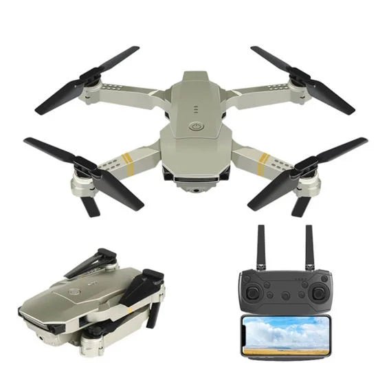 DC-THE CEO foldable quadcopter drone with dual cameras and WiFi, featuring a sleek gold design and wide-angle lenses.
