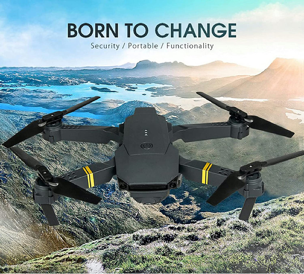 DC-THE CEO foldable quadcopter drone with 4K HD dual cameras and wide-angle lens, showcasing its compact design.