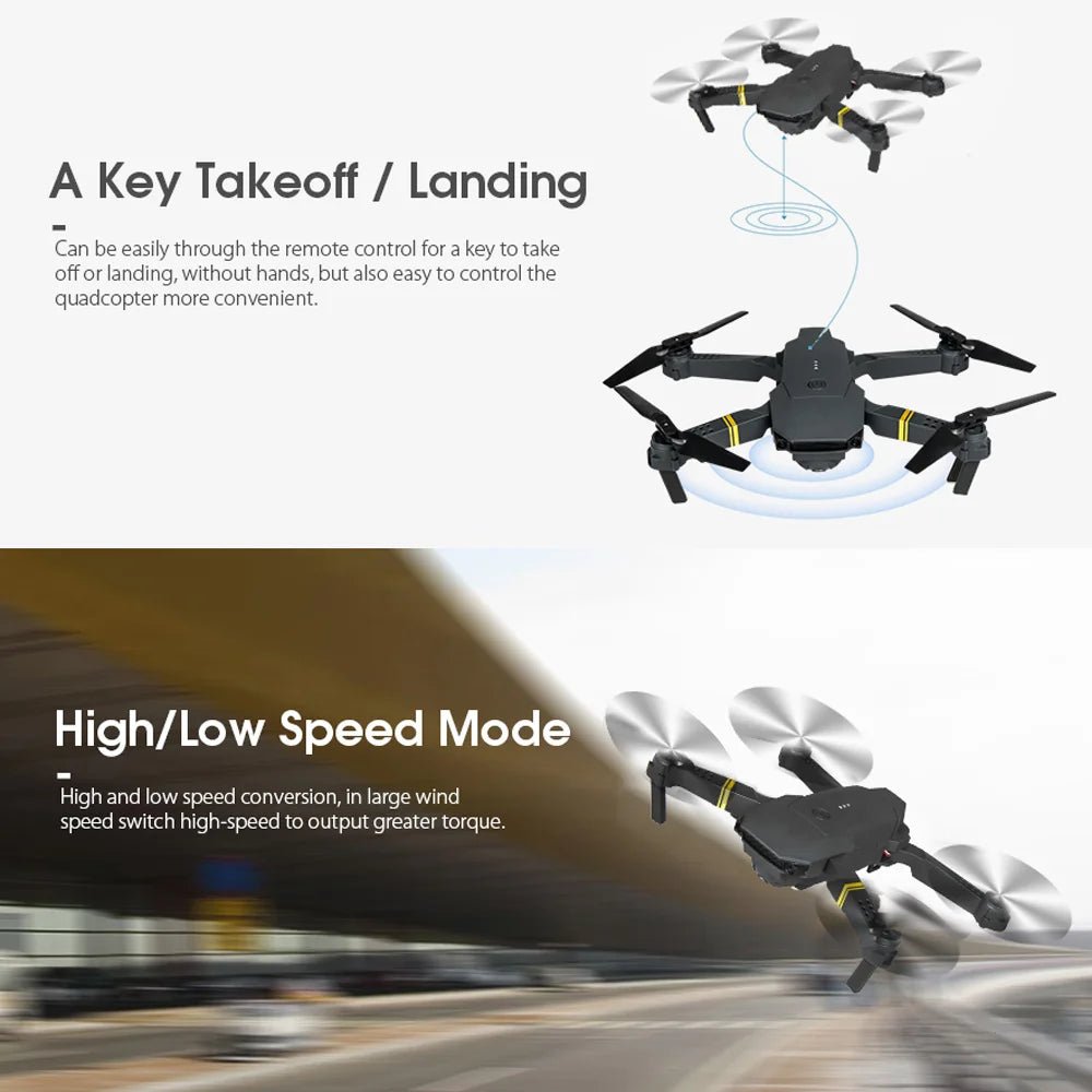 DC-THE CEO 4K HD dual camera foldable quadcopter drone with wide-angle lens and portable design.