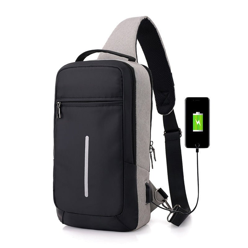 APEX anti-theft USB charging chest bag featuring adjustable straps and multiple pockets for secure storage.