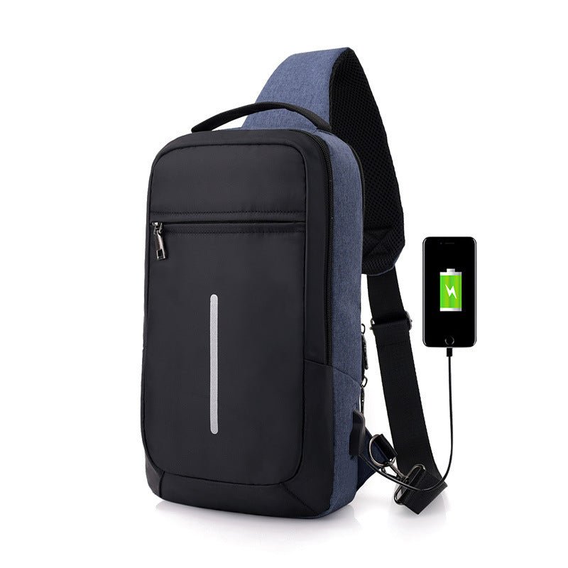 APEX anti-theft USB charging chest bag featuring sleek design and multiple compartments for secure storage.