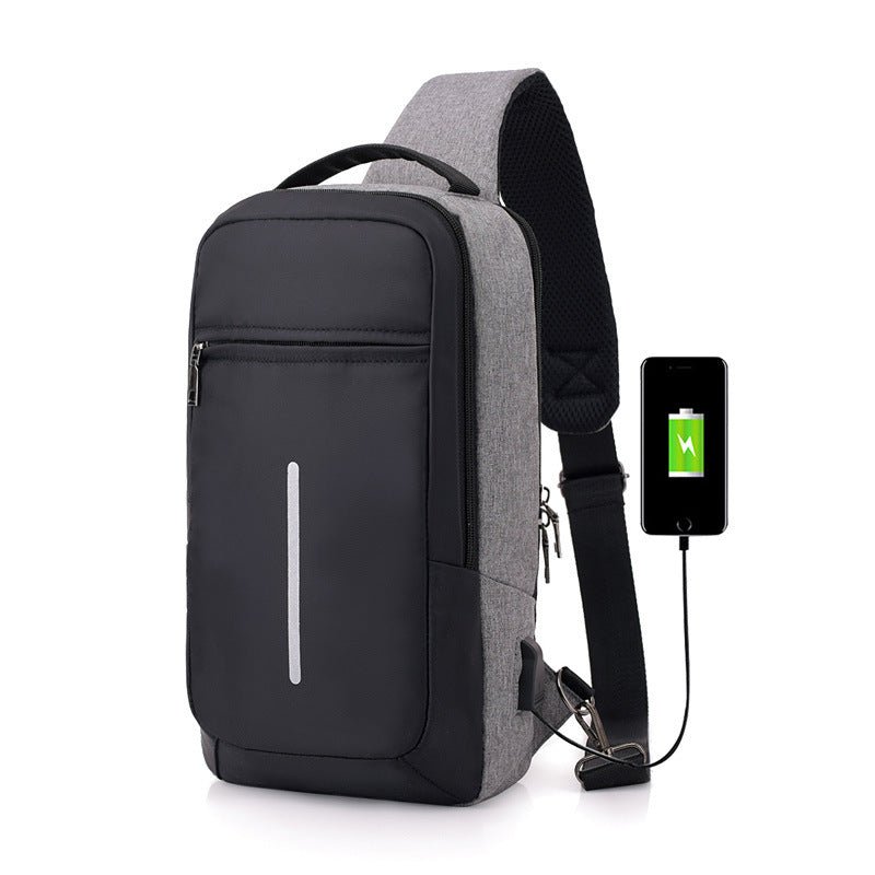 APEX anti-theft USB charging chest bag featuring adjustable straps and multiple compartments for secure storage.