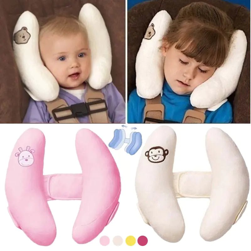 APEX baby travel head support pillow featuring soft fabric and ergonomic design for infant comfort during travel.