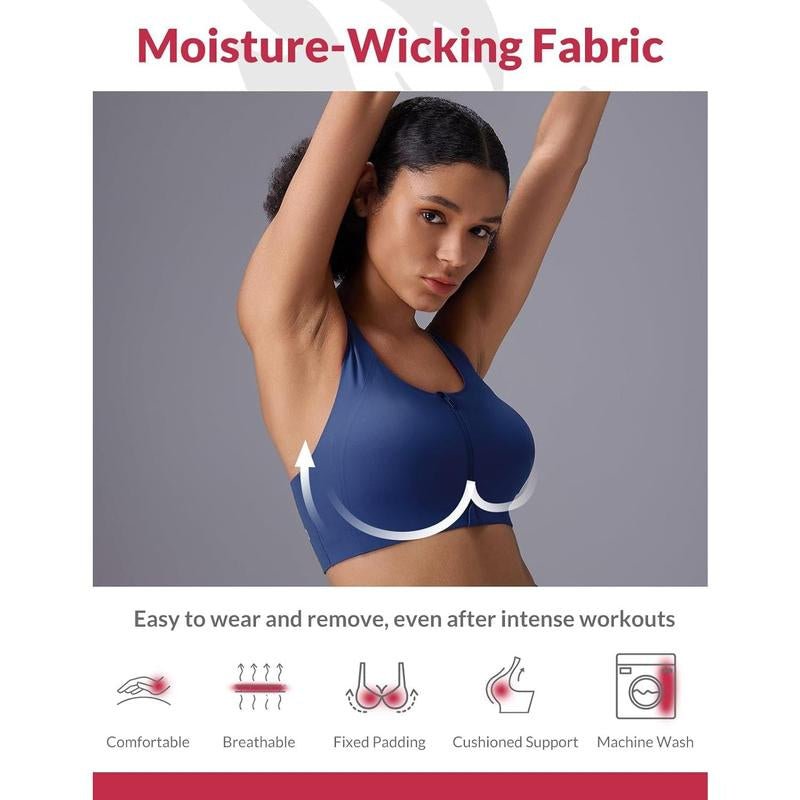 Baleaf Sweatleaf Women‘’S Zip Front Closure Sports Bras Racerback Padded High Impact Yoga Workout Running Bra Activewear Pushupbra Underwear - APEX