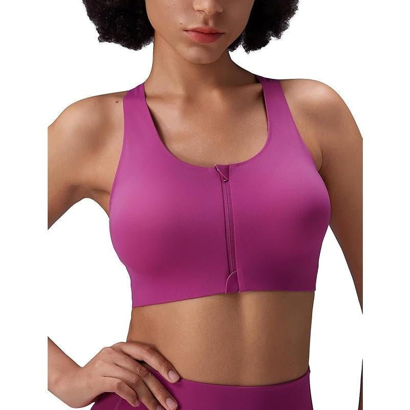 Baleaf Sweatleaf Women‘’S Zip Front Closure Sports Bras Racerback Padded High Impact Yoga Workout Running Bra Activewear Pushupbra Underwear - APEX