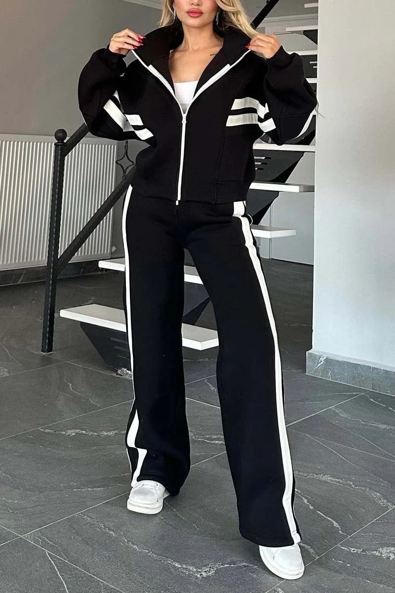 Y2K Striped Zip Top Jacket Casual Sportssuit Women - APEX